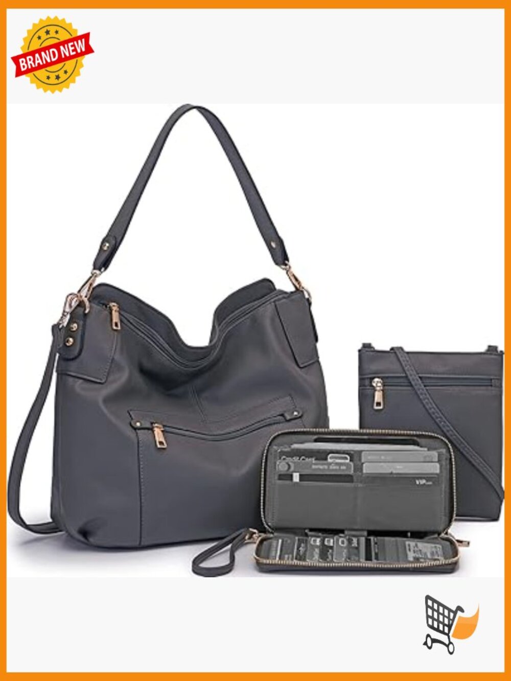 Large Crossbody Hobo Shoulder Bag and Wallet Set for Women Totes Purse